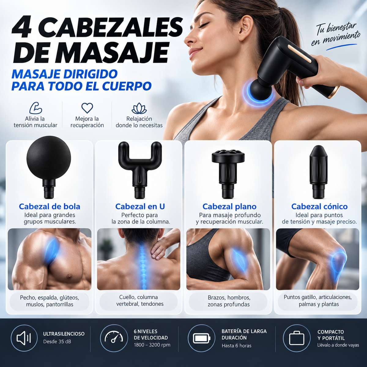 MASAJEADOR MUSCULAR  PORTATIL RECARGABLE