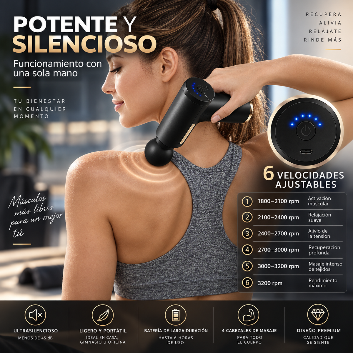 MASAJEADOR MUSCULAR  PORTATIL RECARGABLE